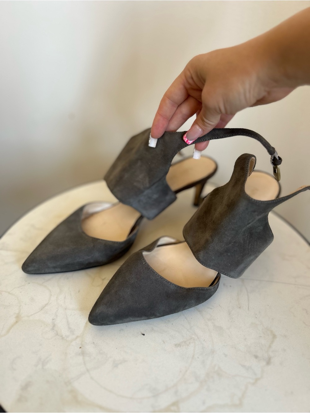 Women’s Gray Suede Pointed-Toe Slingback Heels